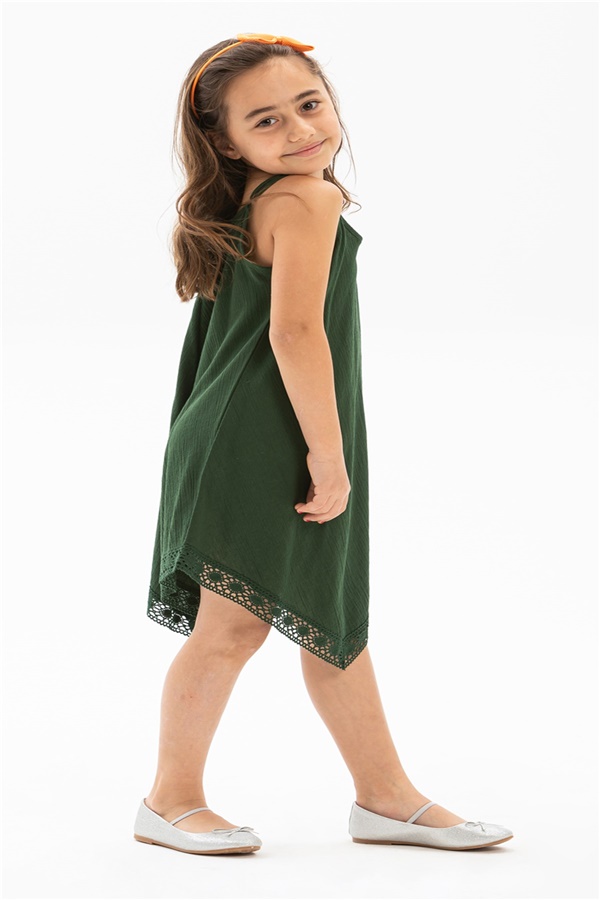 Çağla Şile Bezi Kız Çocuk Elbise Yeşil