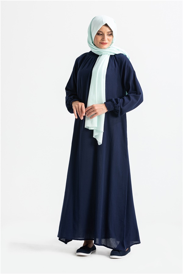Cotton Sile Fabric Women's Prayer Dress Navy Blue