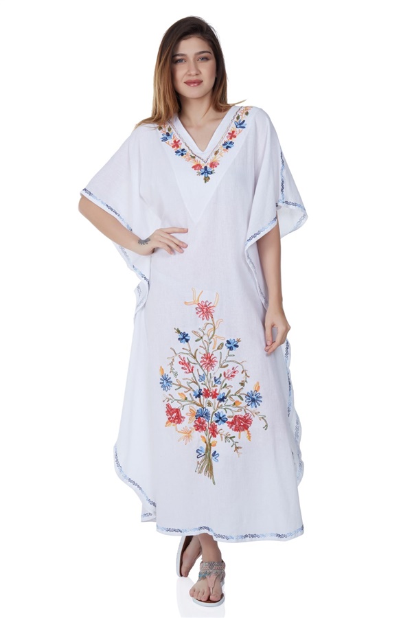 Short Sleeve Şile Fabric Tibet Long Dress White